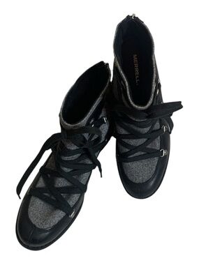 NEW Merrell Shiloh II Warm Boots Black Gray Leather Wool Felt Ankle Booties 9